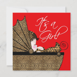 Convite Chá de Bebê Menina Leopardo Vermelho