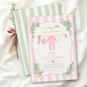 Convite Chá de Bebê Menina Listras Rosa Verde Alegre
