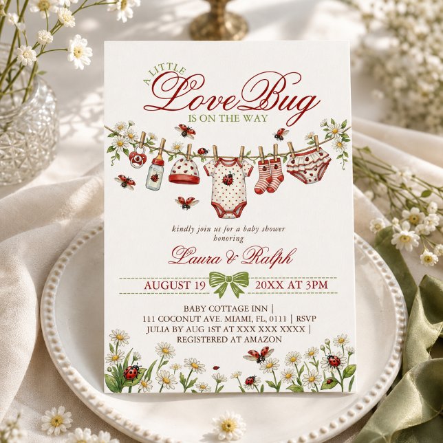 Convite Chá de Bebê Menina Little Love Bug (Criador carregado)