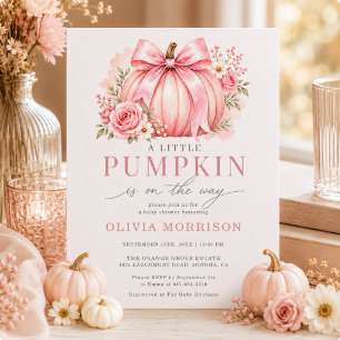 Convite Chá de Bebê Menina Little Pumpkin Arco Rosa