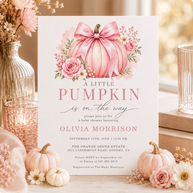 Convite Chá de Bebê Menina Little Pumpkin Arco Rosa (Criador carregado)