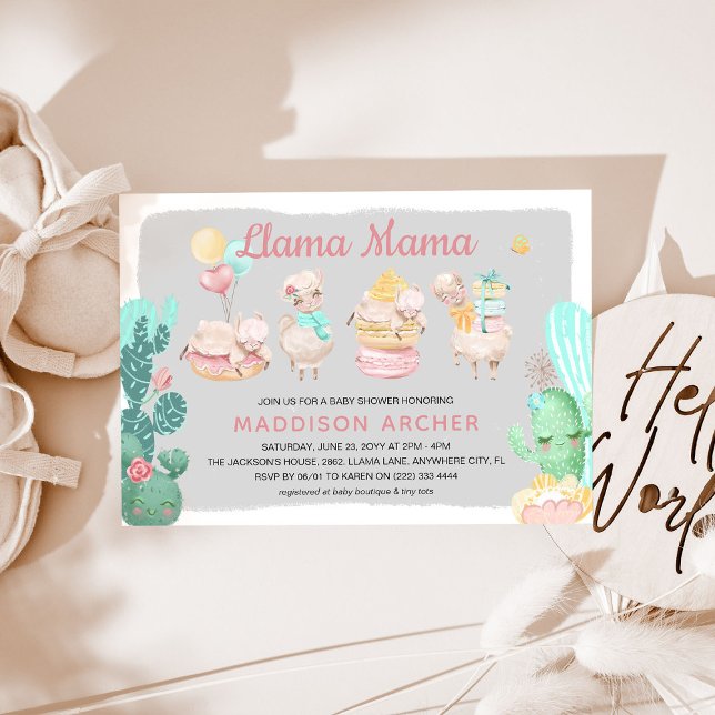 Convite Chá de Bebê Menina Llama Mama Fofa (Criador carregado)