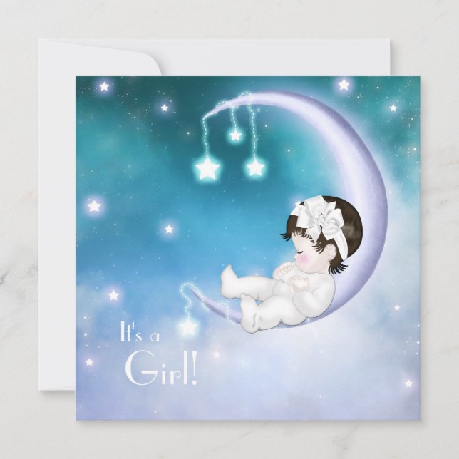 Convite Chá de Bebê Menina Lua Roxa (Frente)