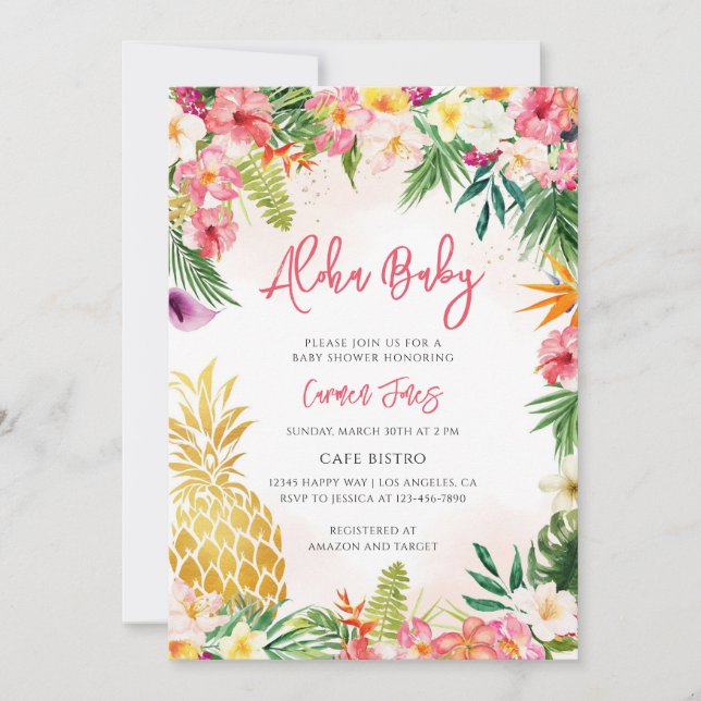 Convite Chá de Bebê Menina Luau (Frente)