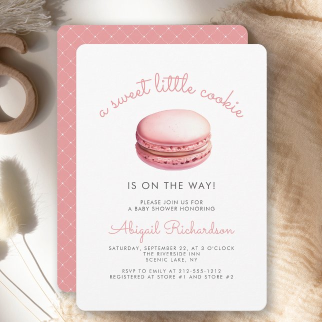 Convite Chá de Bebê Menina Macaron Biscoito Rosa (Criador carregado)