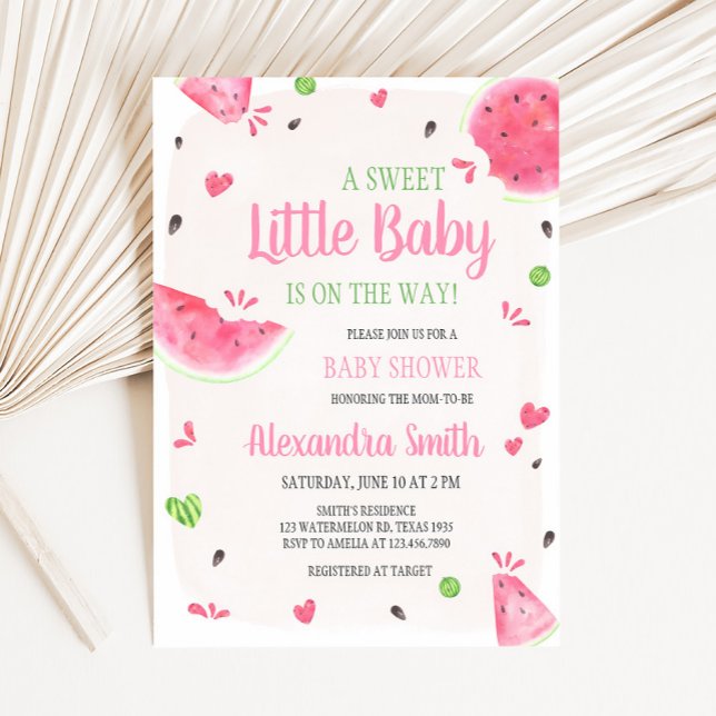 Convite Chá de Bebê Menina Melancia (Sweet Little Baby Shower Invitation)