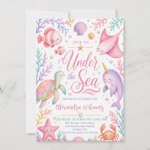 Convite Chá de Bebê Menina Pastel Debaixo do Mar