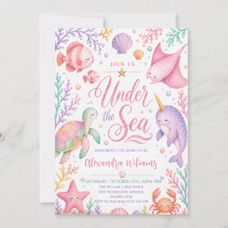 Convite Chá de Bebê Menina Pastel Debaixo do Mar
