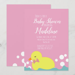 Convite Chá de Bebê Menina Patos Modernos Rosa Amarelo