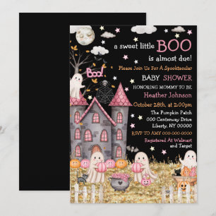Convite Chá de Bebê Menina Pequena Fantasma Halloween Past