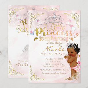 Convite Chá de Bebê Menina Pequena Princesa Rosa Étnico Es