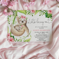 Chá de bebê menina preguiça rosa folhagem tropical