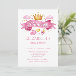 Convite Chá de Bebê Menina Princesa Aquarela Rosa