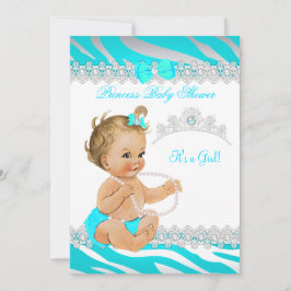 Convite Chá de Bebê Menina Princesa Azul Zebra Loira