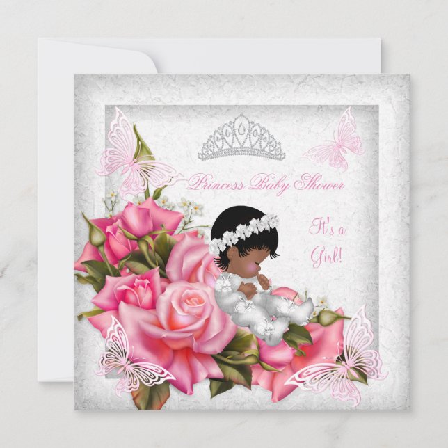 Convite Chá de Bebê Menina Princesa Borboleta Rosa 3 (Frente)
