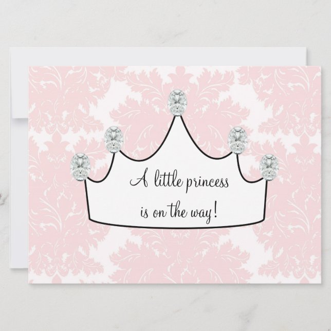 Convite Chá de Bebê Menina Princesa Damask Rosa (Frente)