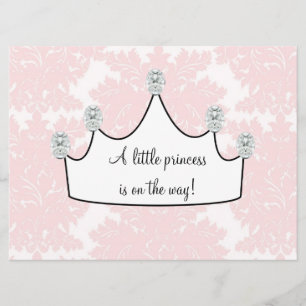 Convite Chá de Bebê Menina Princesa Damask Rosa