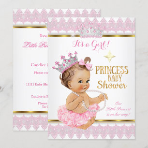 Convite Chá de Bebê Menina Princesa Rosa Dourado Tutu More