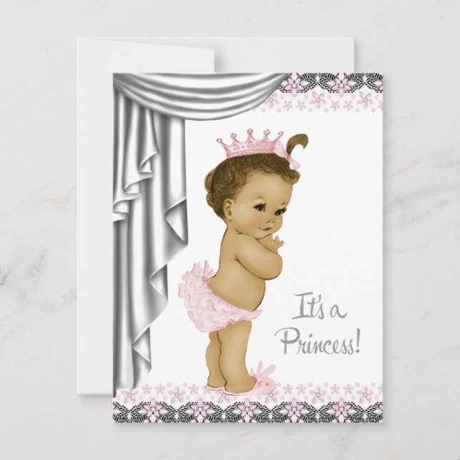 Convite Chá de Bebê Menina Princesa Rosa e Cinza (Frente)