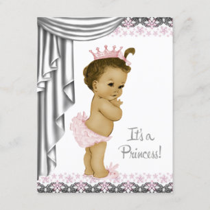 Convite Chá de Bebê Menina Princesa Rosa e Cinza