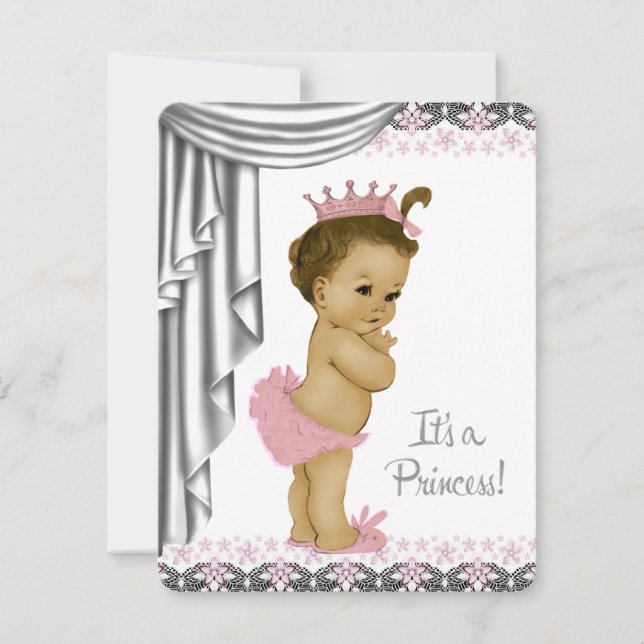 Convite Chá de Bebê Menina Princesa Rosa e Cinza (Frente)