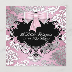 Convite Chá de Bebê Menina Princesa Rosa e Preto Prateado