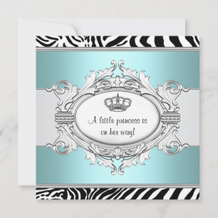 Convite Chá de Bebê Menina Princesa Zebra Azul Turquesa