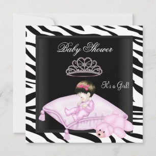 Convite Chá de Bebê Menina Princesa Zebra Rosa Preto Branc