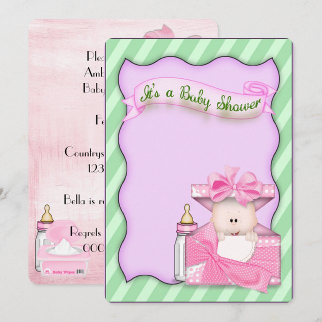Convite Chá de Bebê Menina Rosa (Frente/Verso)