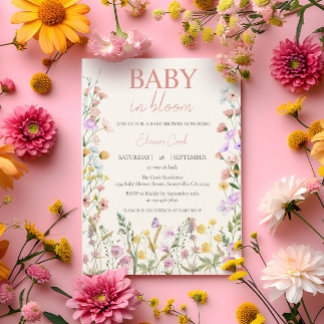 Convite Chá de Bebê Menina Rosa Bebê em Flor Silvestre QR