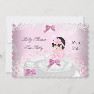 Convite Chá de Bebê Menina Rosa Bebê Xícara Cupcake L2s