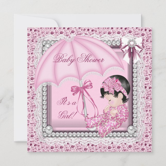 Convite Chá de Bebê Menina Rosa Bonito Branco (Frente)