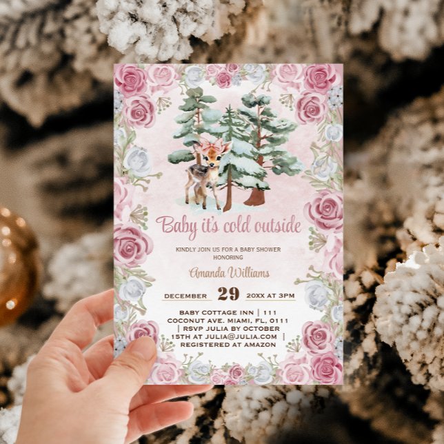 Convite Chá de Bebê Menina Rosa Deer (Criador carregado)