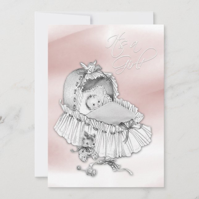 Convite Chá de Bebê Menina Rosa e Cinza Doce (Frente)