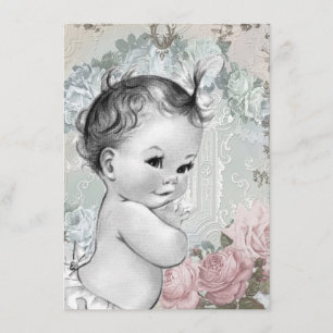 Convite Chá de Bebê Menina Rosa e Cinza Vintage