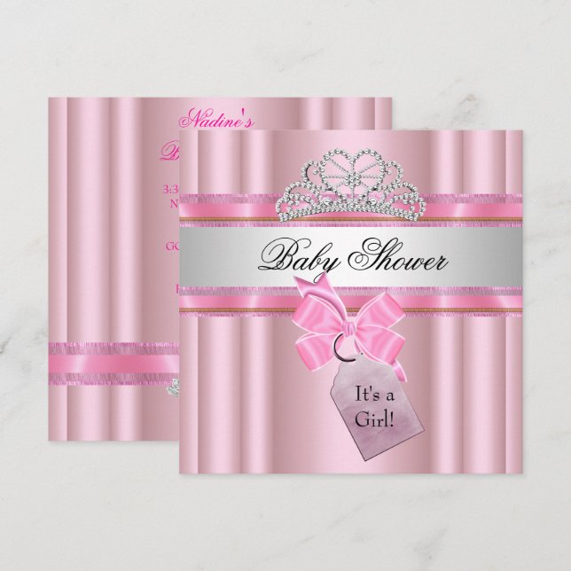 Convite Chá de Bebê Menina Rosa Princesa Preto (Frente/Verso)