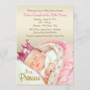 Convite Chá de Bebê Menina Rosa Princesa Vintage Dourado