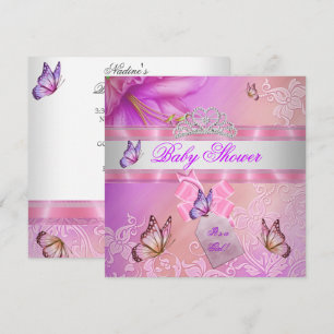 Convite Chá de Bebê Menina Rosa Roxo Princesa Borboleta