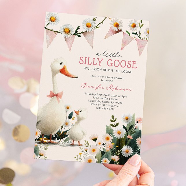 Convite Chá de Bebê Menina Rosa Silly Goose (Criador carregado)