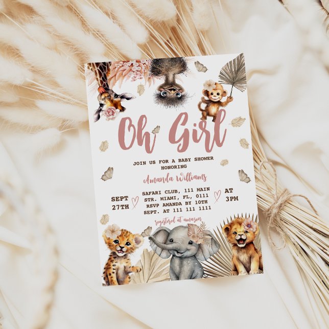 Convite Chá de Bebê Menina Safari Floral na Selva (Criador carregado)