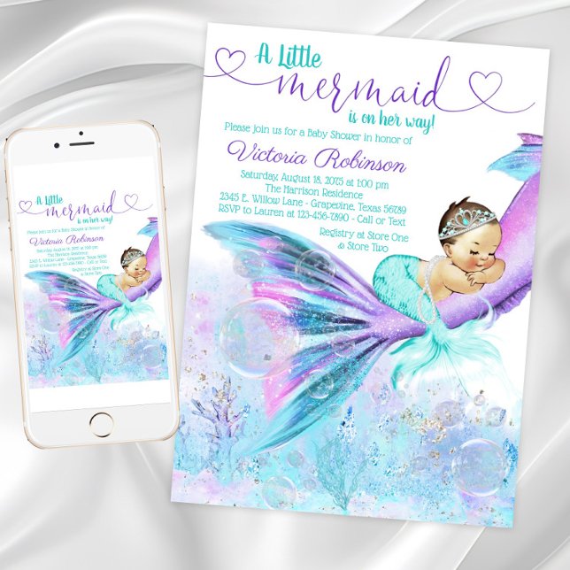 Convite Chá de Bebê Menina Sereia (Mermaid Baby Girl Baby Shower Invitation. Instant download and printed invitations available.)