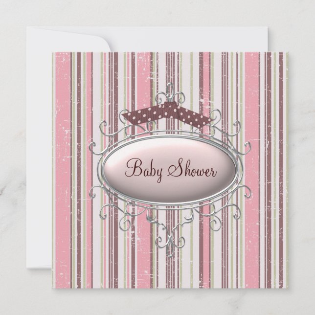 Convite Chá de Bebê Menina Shabby Chic Rosa Marrom (Frente)