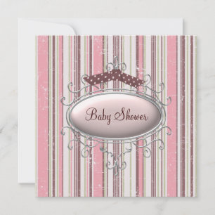 Convite Chá de Bebê Menina Shabby Chic Rosa Marrom