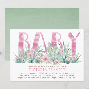 Convite Chá de Bebê Menina Suculenta de Cacto em Aquarela