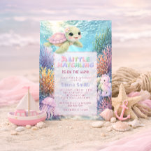 Chá de Bebê Menina Tartaruga Fofa Sob o Mar