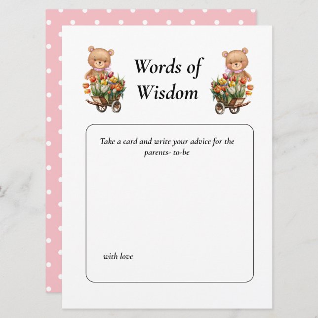 Convite Chá de Bebê Menina Teddy Floral (Frente/Verso)