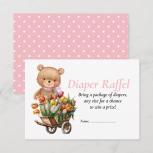 Convite Chá de Bebê Menina Teddy Floral Diaper Raffel