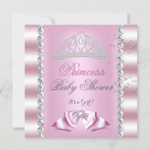 Convite Chá de Bebê Menina Tiara Princesa Rosa Branco Gema