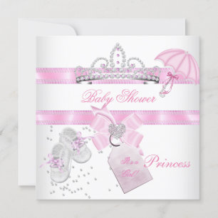 Convite Chá de Bebê Menina Tiara Princesa Rosa Branco Mági