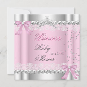 Convite Chá de Bebê Menina Tiara Princesa Rosa Branco Rend